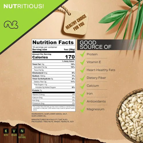 Miniatura 2 de Nut Cravings - Semillas de girasol saladas tostadas para comer, sin cáscara (16 oz - 1 libra) Nueces a granel empaquetadas frescas en bolsa