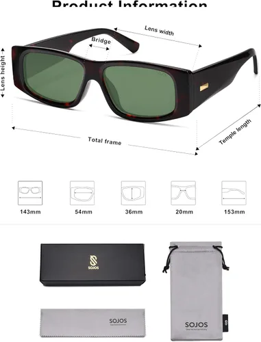 Miniatura 13 de SOJOS Gafas de sol polarizadas rectangulares Y2K de moda para mujeres y hombres, gafas de sol rave de diseñador de moda SJ2228