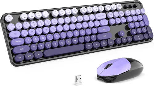 Miniatura 89 de KNOWSQT Combo de teclado y ratón inalámbrico, teclados lindos de tamaño completo estilo máquina de escribir 2.4G azul colorido - receptor USB Plug