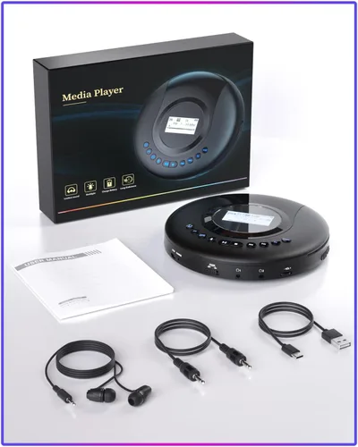 Miniatura 9 de ARAFUNA Reproductor de CD portátil Bluetooth con radio FM, reproductor de CD recargable de 2000 mAh para coche con pantalla LCD, reproductor