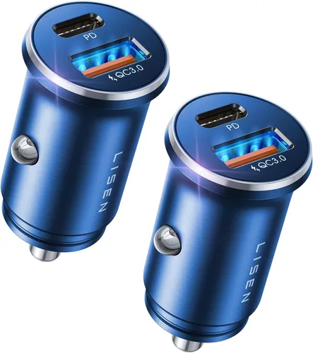Miniatura 9 de LISEN Cargador de Coche USB C [2 Pack] [Mini y Metal] Cargador USB para Encendedor de Cigarrillos Carga Rápida [PD QC 3.0] Cargador de Teléfono