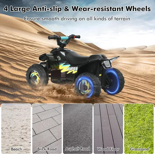 Miniatura 6 de DORTALA ATV para niños, auto de juguete motorizado alimentado por batería de 6 V, ruedas antideslizantes, Quad eléctrico de 4 ruedas para niños de 3