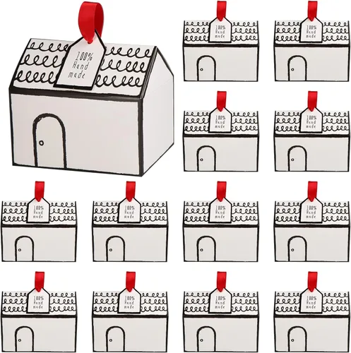 Miniatura 9 de Haomian 20 cajas de regalo con forma de casa, cajas de casa para golosinas, soportes para dulces para postres, soportes de galletas elegantes