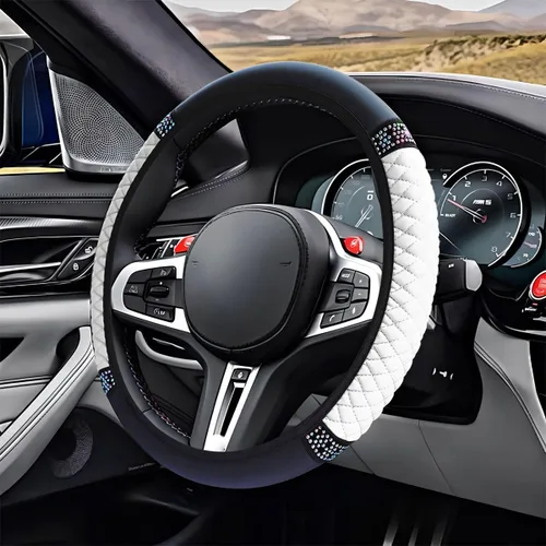 Miniatura 14 de ZIMISI Funda de volante de cuero suave con diamantes brillantes, protector de volante antideslizante de 15" con cristales brillantes para automóvil