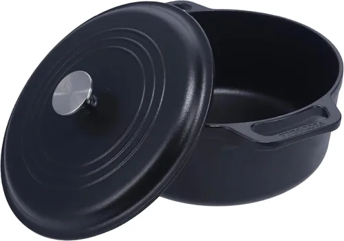 Victoria - Horno holandés grande de hierro fundido con tapa y asas dobles. Olla de 6.6 litros sazonada con aceite de linaza 100% certificado Kosher