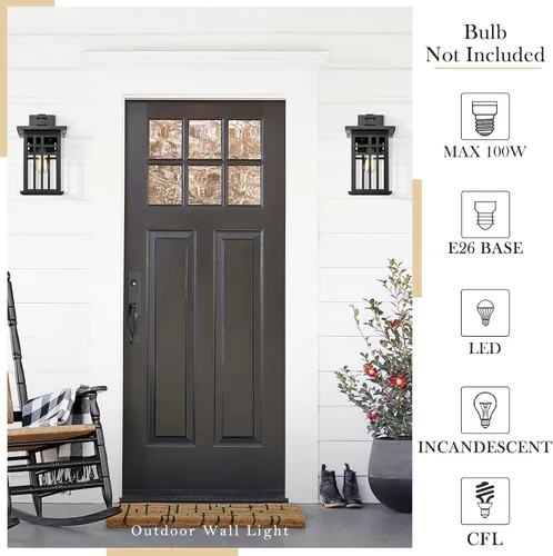 Miniatura 5 de zeyu 20068B-L BK - Lámpara de pared exterior de 16 pulgadas para casa de patio, aluminio fundido a presión con vidrio transparente, acabado negro