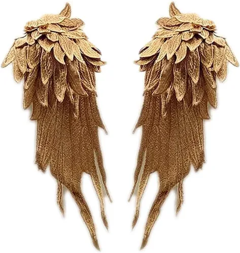 Parches bordados con alas de ángel, apliques de costura en encaje para manualidades, 1 par Dorado