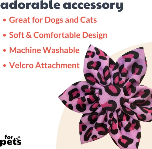 Huxley & Kent Molinete para mascotas, diseño de leopardo rosa (pequeño) - Accesorio de collar para el día de San Valentín para perros y gatos -