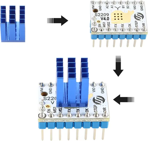 Miniatura 7 de FYSETC Piezas de impresora 3D, 5 unidades de actualización Stepstick silencio S2209 V4.0 controlador de motor paso a paso modo UART con disipador