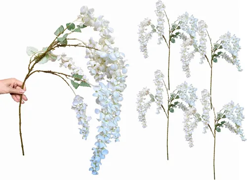 Miniatura 7 de Paquete de 4 flores colgantes de glicina artificial, ramas de vides florales falsas, guirnalda de glicina de seda, ramo de flores ricas