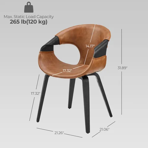 Miniatura 2 de Art Leon Mid Century - Silla de escritorio moderna sin ruedas, silla de escritorio de madera tapizada de piel sintética, silla de oficina con patas