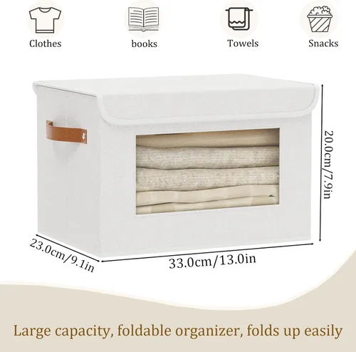 Miniatura 3 de Cestas de almacenamiento plegables con tapas, 13 x 9.1 x 7.9 pulgadas, organizadores de armario para mantas de calcetines, sombreros, cajas de Blanco