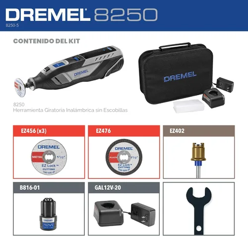 Miniatura 2 de Dremel 8250-5 Herramienta rotativa inalámbrica de velocidad variable de iones de litio de 12V con motor sin escobillas - 5 accesorios