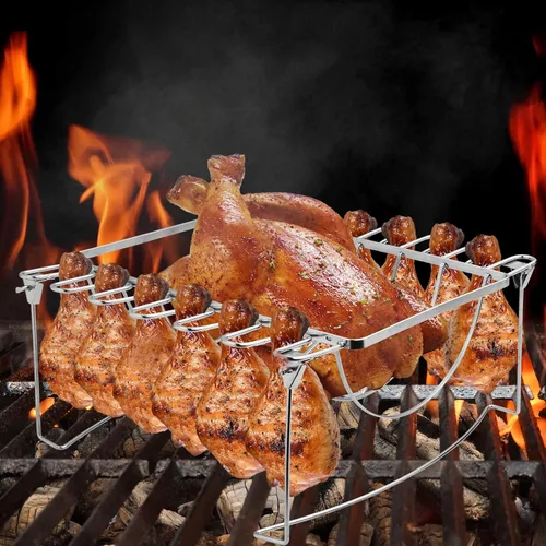 Miniatura 4 de Estante para costillas 3 en 1 para ahumar y patas de pollo para parrilla, capacidad para 6 costillas grandes, 12 alas de pata de pollo, 1 pollo