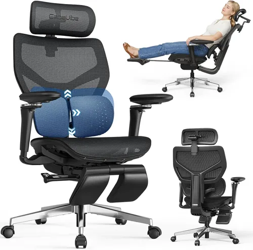 Miniatura 12 de Silla de oficina ergonómica con soporte lumbar, más de 10 horas sentado, cómodo, sillas de escritorio de malla grandes y altas, reposacabezas 4D