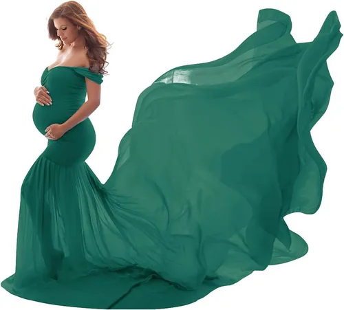 Vestido de maternidad con hombros descubiertos para mujer, vestido de gasa de sirena, maxi vestido de fotografía para sesión de fotos, baby shower,