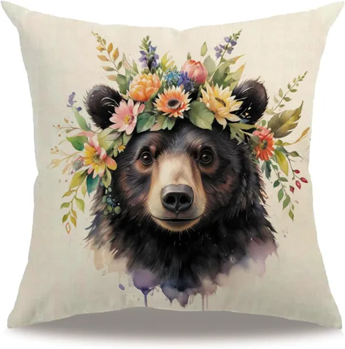 Miniatura 11 de Fundas de almohada con diseño de animales, 18 x 18 pulgadas, diseño de ardillas florales, acuarela, vida silvestre, diseño de flores, temporada