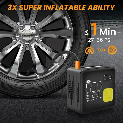 Miniatura 2 de Compresor de aire inalámbrico portátil, inflador de neumáticos eléctrico de 150 PSI para automóvil, inflado 3 veces más rápido, bomba de aire