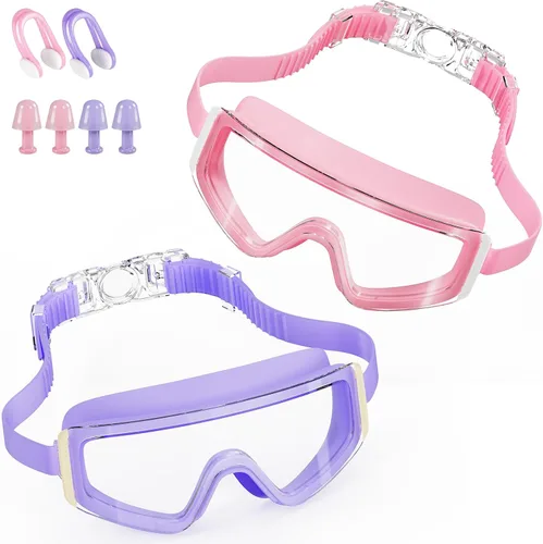 Miniatura 12 de Aegend Paquete de 2 gafas de natación para niños, marco grande, antivaho, silicona suave, a prueba de fugas, protección UV para niños y niñas de 3 a