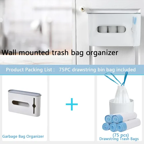 Miniatura 8 de Bolsas de basura con cordón, bolsas de basura de plástico para montaje en pared, 12 litros, bolsas de basura de 12 litros, paquete de 5 rollos de 75