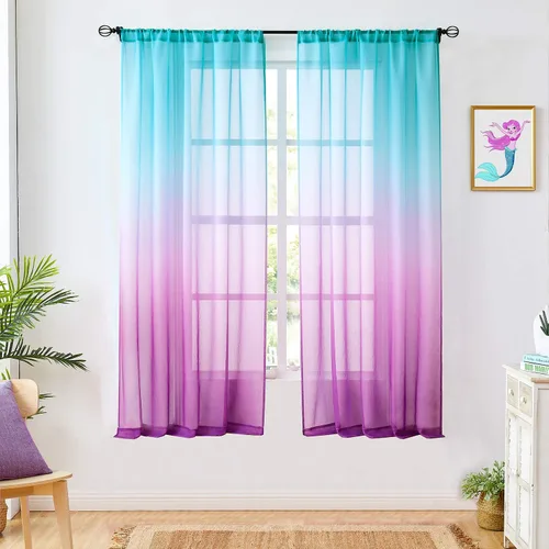 Miniatura 19 de Cortinas transparentes de lino sintético con degradado gris oscuro para dormitorio y sala de estar con bolsillo para barra, cortinas de gasa Gris