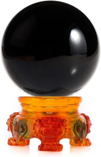 Miniatura 19 de Amlong Crystal bola de cristal de 3 pulgadas (80 milímetros) con base de secoya con diseño de león Morado