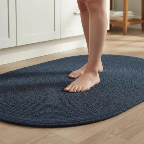 Miniatura 11 de Super Area Rugs Alfombra trenzada beige para cocina de campo, alfombra trenzada duradera para entrada/vestíbulo, ovalada, 3 x 5 pies