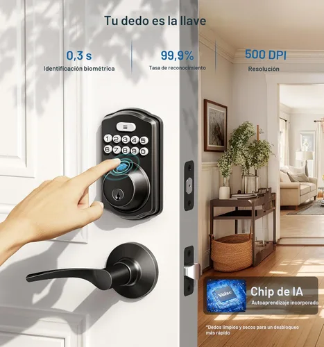 Miniatura 2 de Veise Cerradura de puerta de huellas dactilares con 2 manijas de palanca, cerradura de puerta de entrada sin llave, cerrojo de teclado electrónico