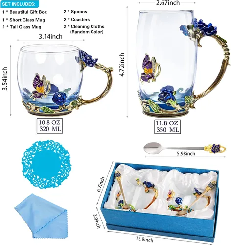 Miniatura 2 de Taza de té de vidrio para café, juego de tazas de té de lujo, cumpleaños, Navidad, día de San Valentín, idea de regalo para amantes del té y Azul