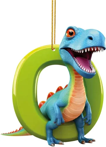 Miniatura 18 de Adorno de Navidad personalizado de dinosaurio de 26 letras, adornos colgantes 2023, monograma inicial de plástico, decoraciones de árbol de Navidad
