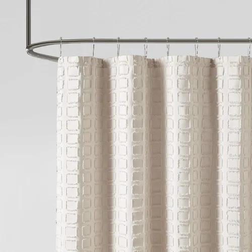 Miniatura 2 de Madison Park Metro - Ducha de baño, diseño texturizado con recortes, cortinas modernas de tela de baño de privacidad de mediados de siglo, 72 x 72
