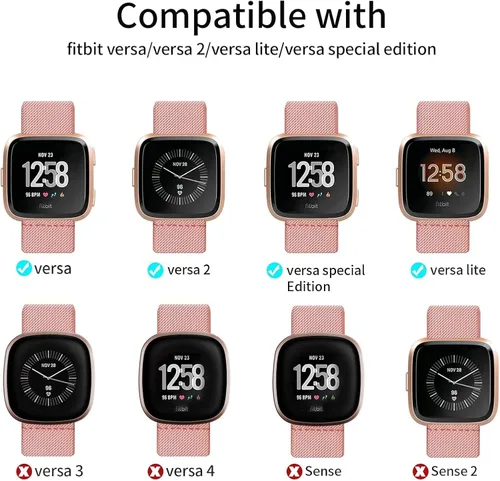 Miniatura 2 de Paquete de 8 bandas elásticas compatibles con Fitbit Versa 2/Lite/SE para mujeres y hombres, correa trenzada de nailon elástico ajustable Solo Loop