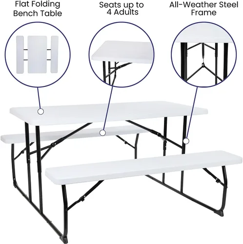 Miniatura 4 de Flash Furniture Insta-Fold - Mesa de picnic plegable de grano de madera blanca para adultos, mesa plegable de 4.5 pies