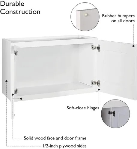 Miniatura 6 de Design House Brookings - Gabinete de pared para cocina, estilo Shaker, sin ensamblar, modelo W2412, 61 cm de ancho x 30,5 cm de profundidad x 30,5