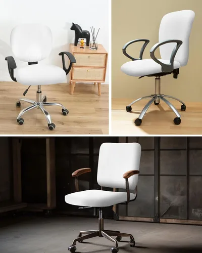 Miniatura 6 de Funda para silla de oficina, color blanco puro, funda elástica para asiento de silla de computadora, funda para respaldo, elástica, giratoria, cojín