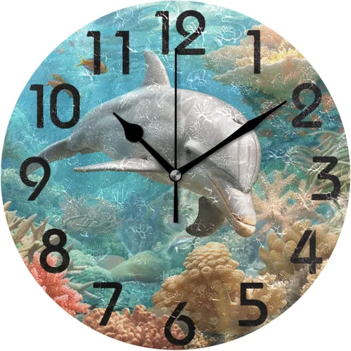 Miniatura 10 de Reloj de pared redondo retro de otoño con dos gnomos y calabaza de 10 pulgadas, funciona con pilas, reloj de escritorio analógico silencioso sin