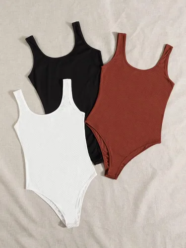 Miniatura 2 de SheIn Body casual de 3 piezas sin mangas para mujer cuello redondo ajustado 4 piezas