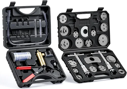 Orion Motor Tech Herramienta de compresión de pinza de freno 2 en 1 y kit de purga de freno, bomba de vacío de mano, herramienta de servicio de