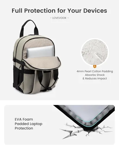 Miniatura 4 de LOVEVOOK - Mochila para portátil de viaje y trabajo, 15,6 pulg., Moderno Beige-verde claro-verde oliva-negro