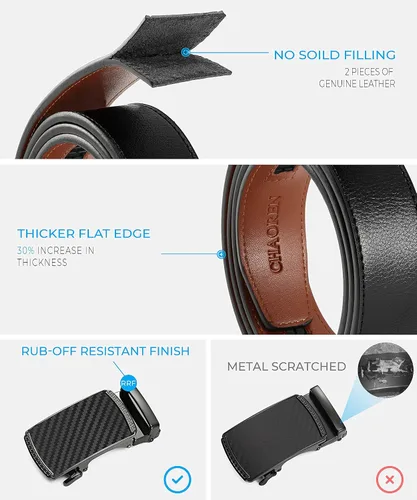 Miniatura 3 de CHAOREN Cinturones de trinquete para hombre, paquete de 2, elegantes cinturones de cuero en juego de regalo de 1.378 in