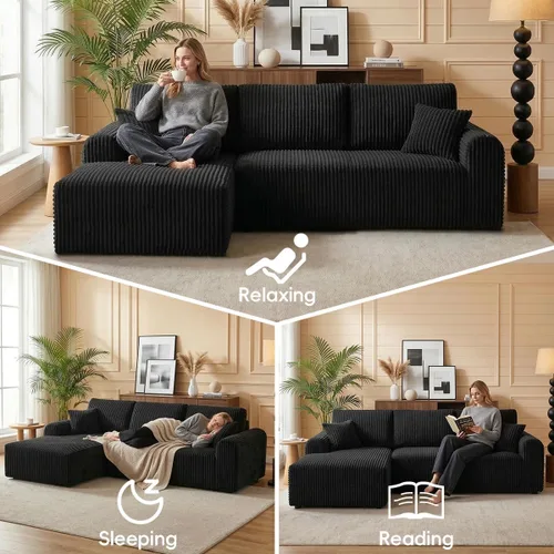 Miniatura 7 de Sofá modular Cloud de 104 pulgadas con diván en forma de L, sofás tapizados modernos con asiento profundo, sofá comprimido de esponja de pana