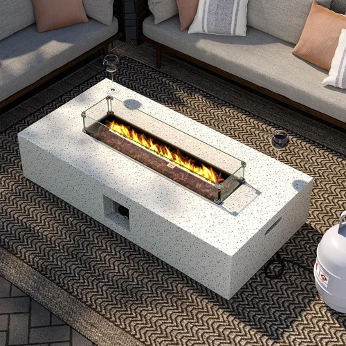 Miniatura 12 de SUNBURY Mesa de fuego de propano para exteriores de 35 pulgadas, mesa de fuego gris para patio de 50,000 BTU, mesa de fuego cuadrada de gas