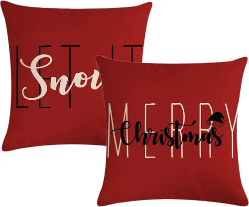Miniatura 10 de 7COLORROOM Juego de 2 fundas de almohada negras de Navidad con texto en inglés "Merry Christmas", fundas de cojín de nieve con texto en inglés