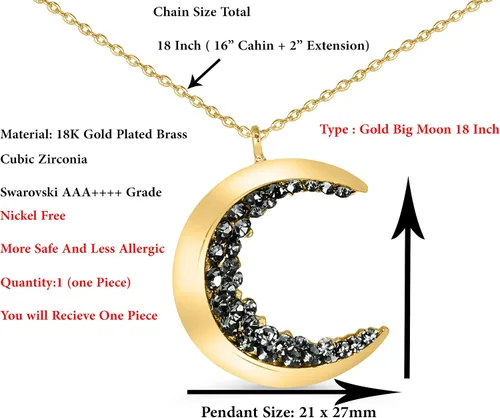 Miniatura 2 de OnDaisy Dije con circonia cúbica, diseño Gypsy Planet de luna creciente, cadena con dije de luna con circonia cúbica negra