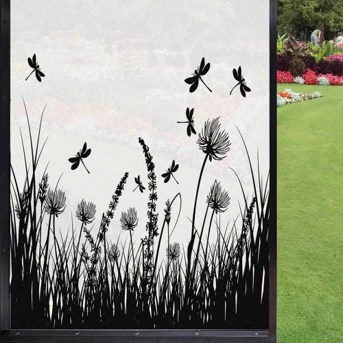 Miniatura 16 de Película de vidrio esmerilado de pino para ventana, bosque de coníferas silvestres en la mañana, siluetas de árbol de niebla para decoración