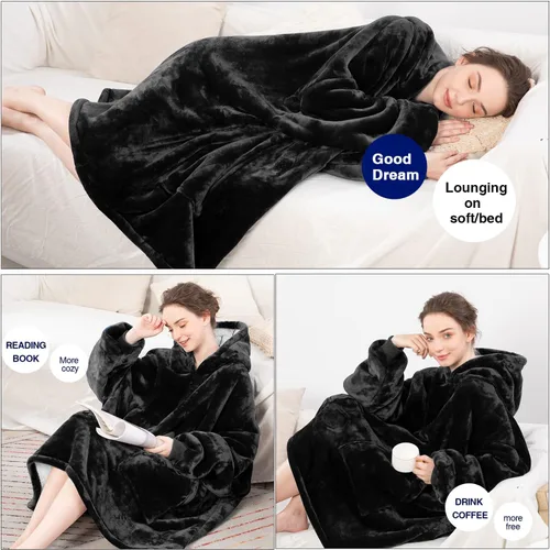 Miniatura 4 de Aemicion - Manta con capucha tipo sudadera tamaño grande, vellón Sherpa con mangas y bolsillo, unisex para adultos, ideal para hogar, oficina