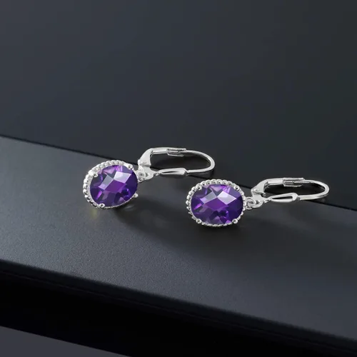 Miniatura 121 de Gem Stone King Aretes colgantes de gota para mujer, plata de ley 925, piedra natal ovalada de 0.354 x 0.276 in, joyería fina, regalos para ella
