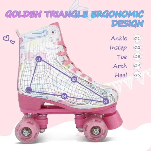 Miniatura 6 de YYW Patines de ruedas para niñas y mujeres, bonitos patines de piel sintética blanca iluminados para niños, jóvenes, niñas, para interiores