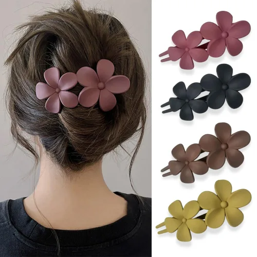 AIUPUOC Pinzas para el pelo de flores, pasadores franceses mate, horquillas florales negras, pinzas de garra, antideslizantes, accesorios elegantes