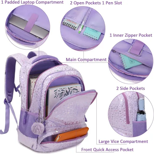 Miniatura 41 de Juego de mochila para niñas y adolescentes, mochila escolar para niños con bolsa para el almuerzo, estuche para lápices, mochilas escolares